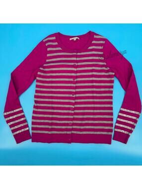 Gap Women's Striped Sequin Cardigan Sweater Electric Fuschia Wool Blend Size M